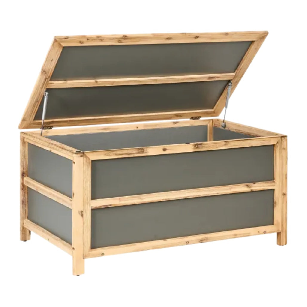 Storage Chest for Living Room with Lift-Top Design in Wood and Metal - 90 x 40 x 50